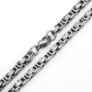 Hermah 5mm width Byzantine Chain Necklace For Men Boys Stainless Steel Silver Color Chain 18/20/22/24inch Cool Punk Concert Party Gifts