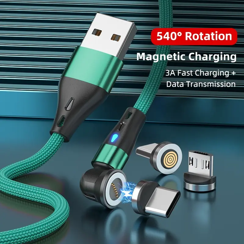 3a Magnetic Charging Cable, 540° Rotating Magnetic Cellphone Charger, Nylon Braided Durable Smartphone USB Cable for iPhone USB/c Type, 3.3ft/6.6ft Braided Charger Cord