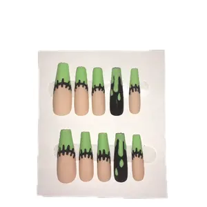 Halloween Press-On Nails Set with Colorful Designs for Halloween Decor