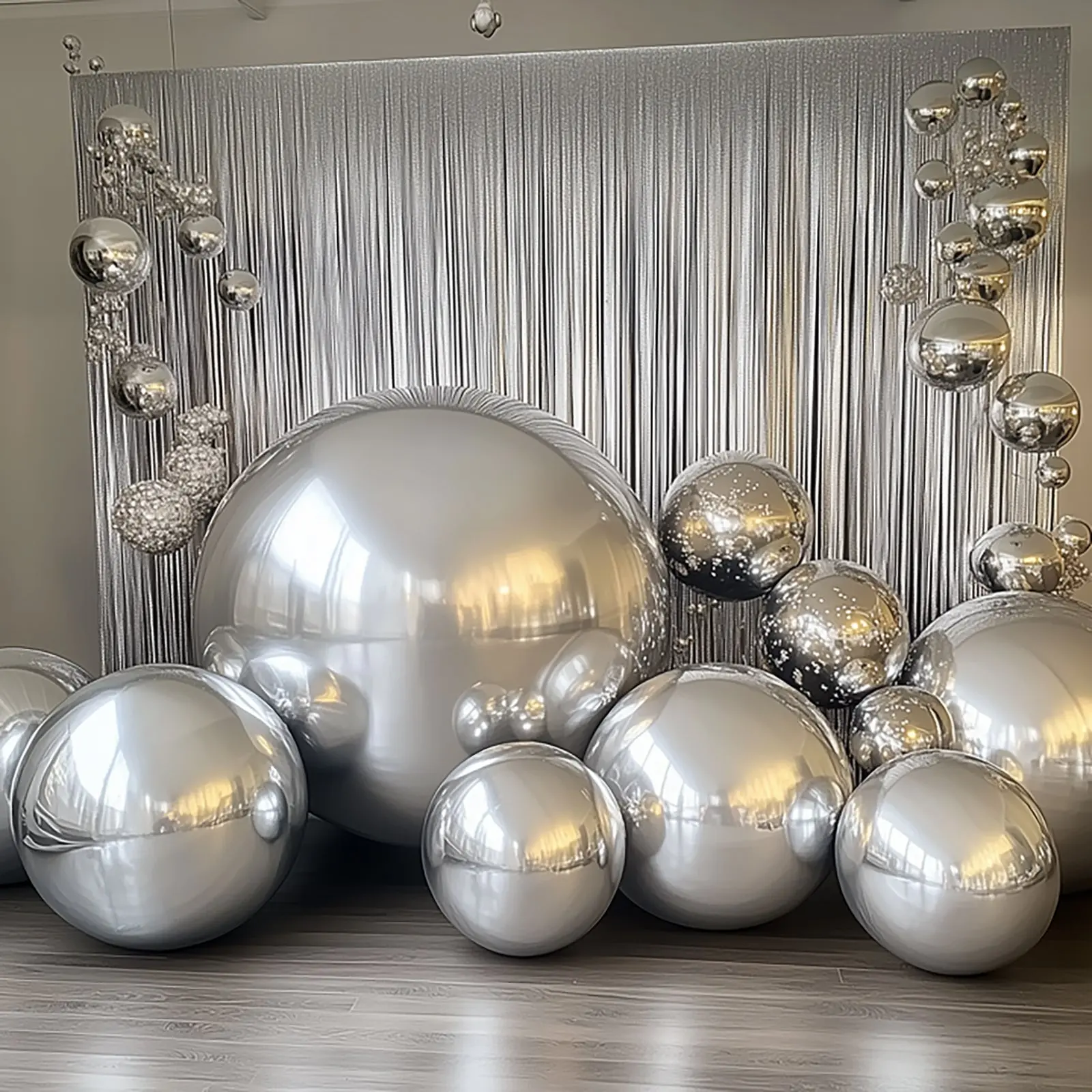 2-Pack Metallic Silver Orbz Mylar Foil Balloons, 43" Large Round Sphere, Helium/Air-Fillable Balloon Party Supplies for Birthday Decor