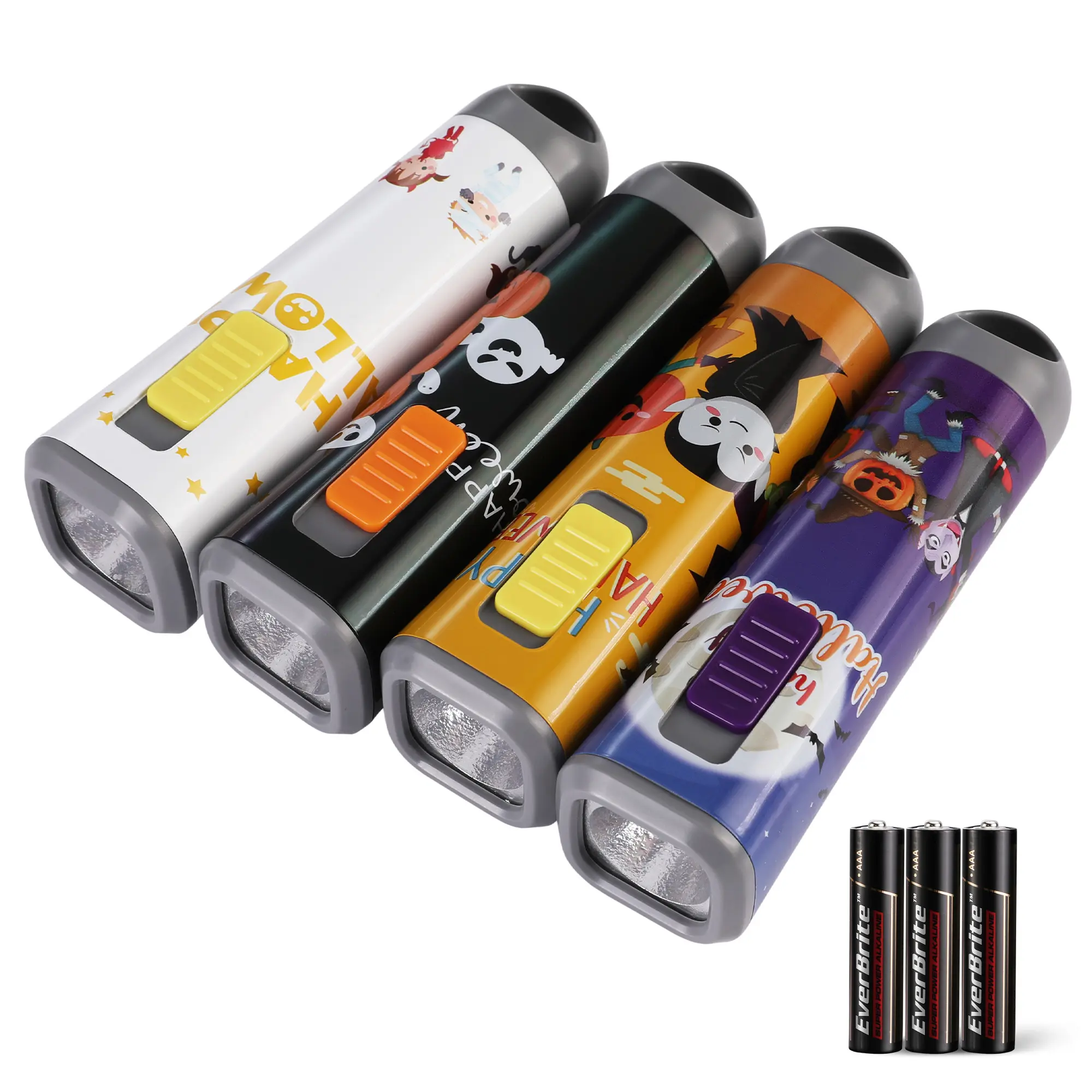 #fathersdaygift EverBrite Halloween Flashlights 4-Pack Halloween Gifts, Small LED Flash Light Handheld Torch with Lanyard 12AAA Battery Included, Mixed Color