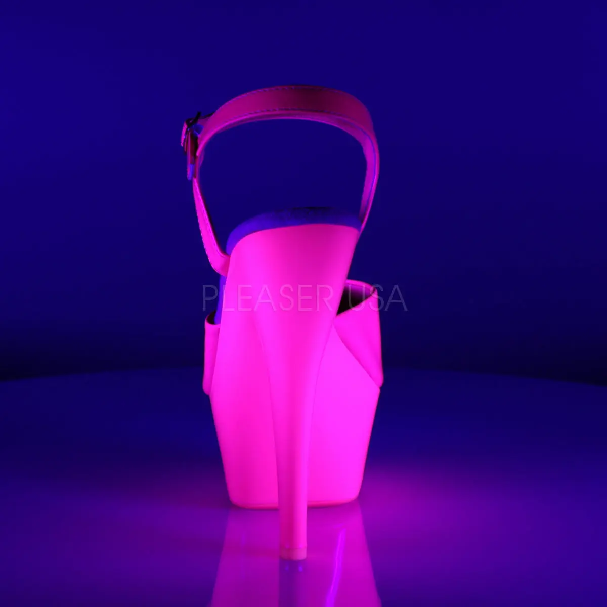 Women's KISS-209UV Platform Sandals, Stylish Neon Hot Pink UV-Reactive Wedges with 6" Heel for Parties and Club Outfits, Fashion, Shoe, Heeled, Pleaser, High Heel, 6 In, Blacklight Glow, 1 3/4 Inch Platform, Ankle Strap, Glow Under Blacklight