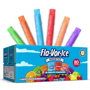 Fla-Vor-Ice Popsicle Variety Pack of 1.5 Oz Freezer Bars, Assorted Flavors, Lemon-Lime, Berry Punch, Grape, Strawberry, Orange, and Tropical Punch 80 Count