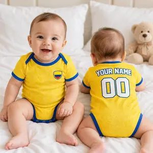 [Custom Note] - Colombia Baby Soccer Style Bodysuit, Custom Name Number Infant Romper