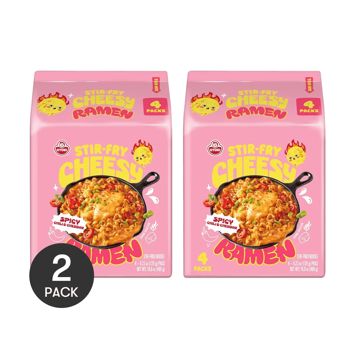 OTTOGI Korean Cheddar Cheese Ramen - Spicy Flavor, 120g x 4 Packs | Authentic Korean Stir-Fried Noodles