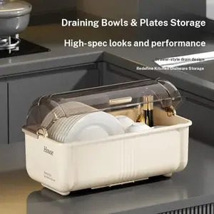 Light luxury bowl rack, kitchen utensils storage rack, household multi-functional covered dustproof and water-drip shelf, cupboard storage box, Dish Drying Organiser