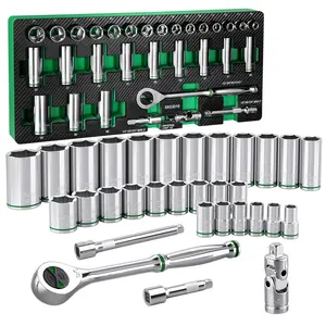 #Summervibes SK 1/2" Drive Socket Set with 160-P Ratchet, SuperKrome Finish, Premium CR-V Construction, with EVA Foam Tool Organizer