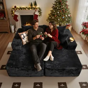 POUUIN 75" Oversized Double Chaise Lounge Corduroy Couch - Ultra-Soft Plush Corduroy, Armrests, Throw Pillows, Deep Seat, Extrathickfoam Upholstered Sleeper Sofa Bed Loveseat, Boneless Cloud Reading Chair, Assembly-Free, Ergonomic Sofa Sets, Plush Sofa Se