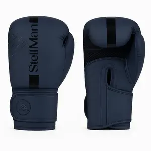 Stellman Contender 2.0 Boxing Gloves - Semi-Leather, High-Density Foam, Adjustable Velcro, Sleek Look, Black