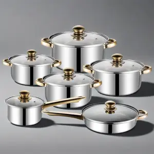 Stainless Steel Kitchen Tool Set with Glass Lids, Healthy Cooking Sand Pot Stew Pan Set, Durable Essential Kitchenware, Stainless Steel Cookware