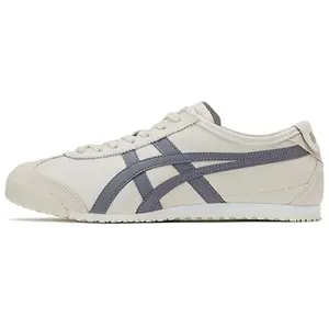 Onitsuka Tiger Mexico 66 Low-Top Sneakers for Men and Women Oatmeal Color Sports Shoes Athletic Trainer with Stripe Stitching and Round Toe - Footwear