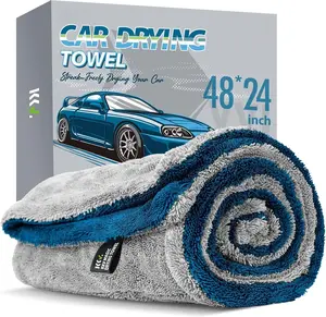 Full-Sized SUV Drying Towel, 48x24 Dual Sided Microfiber  Cleaning Towel with Twisting Yarn Technique, 1400GSM Super Absorbent, Scratch-Free, Machine Washable (LightGrey-MarineBlue)