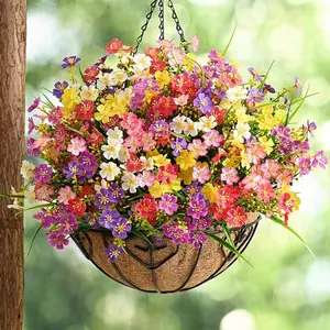Artificial Flower Hanging Basket, Faux Flower Basket, Outdoor Fake Plant, Decorative Flowers for Home Garden Party Wedding Balcony, Outdoor Planters, Swinging Planter, Artificial Hanging Baskets, Garden Accessories