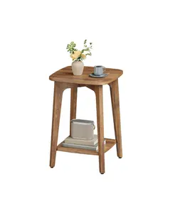 VASAGLE MAEZO Collection - Side Table, 2-Tier Small Square End Table, Nightstand with Tapered Legs, Curved Transitions, for Small Spaces, Living Room, Bedroom, Honey Brown ULET236K01