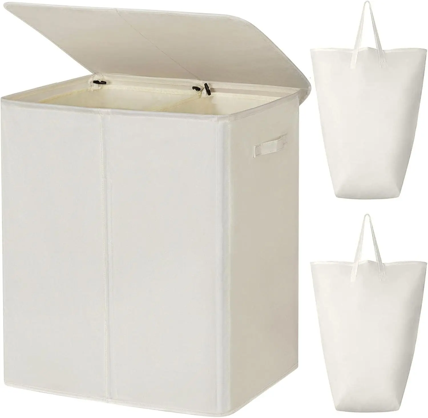 [USA - STOCK] 140L Double Laundry Hamper with Lid and Removable Laundry Bags, Large Dirty Clothes Hamper 2 section Collapsible Laundry Basket Dorm Room Storage for Bedroom, Bathroom, College,Beige