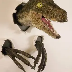 Mini 3D Dinosaur Wall Decoration Set, Realistic Three-Dimensional Velociraptor Head Sculpture, Velociraptor Wall Art, Artwork, Jurassic Theme Kids Study Room Decor