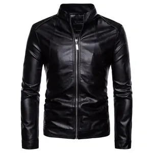 Autumn Winter Men Stand Collar Motorcycle Leather Coat Jacket Men Casual Leather Jacket