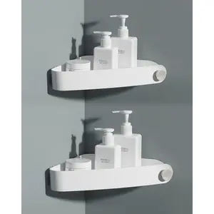 Shower Caddy Corner, 2 Pack Adhesive Corner Shower Shelves for Bathroom Organizers and Storage, Rust Free Plastic Rack for Bathroom Accessories & Decor, White