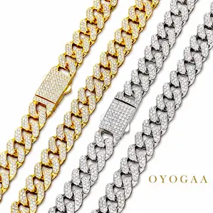 OYOGAA Cuban Link Chain 12mm Miami Cuban Necklace Chain for Men Iced Out 14K Gold Plated Diamond Chunky Necklace