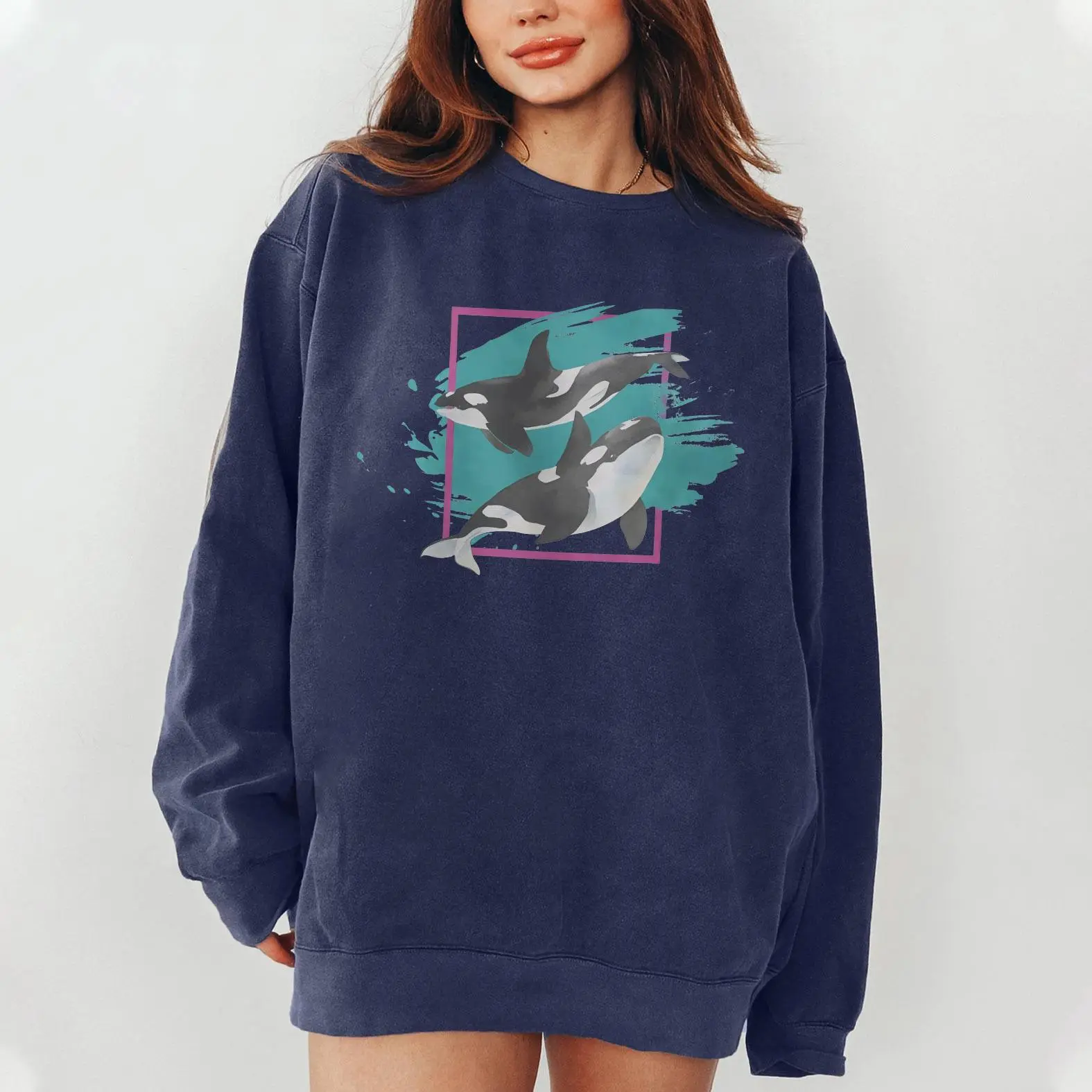 Comfort Colors Orca Sweatshirt, Killer Whale Crewneck, Retro Ocean Animal Graphic Pullover, Gift for Orca Lovers