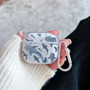 Oceanic Fish Reverie Pattern TPU Soft Protective Case for Apple AirPods 4/3/2/1/Pro/Pro2 Transparent Earphone Cover with Keychain Attachment Audio Equipment