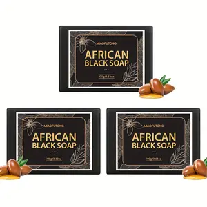 3 pieces of 100g bamboo charcoal soap, containing shea butter and coconut oil, a moisturizing natural black soap for cleansing and brightening the skin, suitable for African black soap bars on the face and body