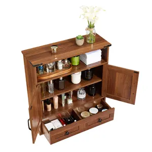 Space-Saving Wall Mount Cabinet with Barn Doors – 25"x23.6"x9" Medicine Cabinet – Adjustable Shelf – Over Toilet Storage – White/Brown/Grey – Great for Bathroom, Kitchen, Laundry, Entryway, or Small Spaces
