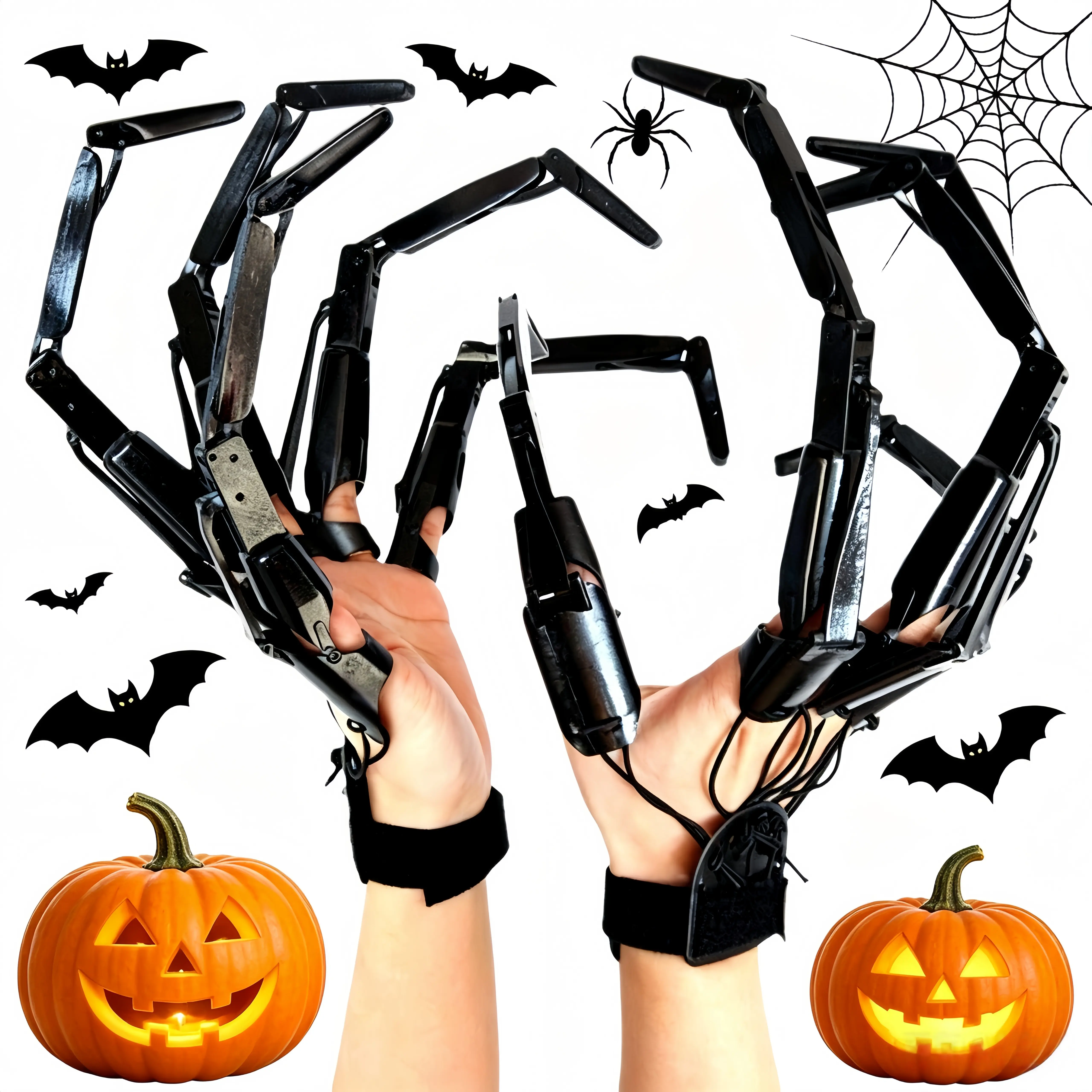 Halloween Articulated Finger Extensions Upgraded Flexible 3D Skeleton Claw Hands Movable Skeleton Fingers  Halloween Cosplay Gear Decor Fit Most Finger Sizes