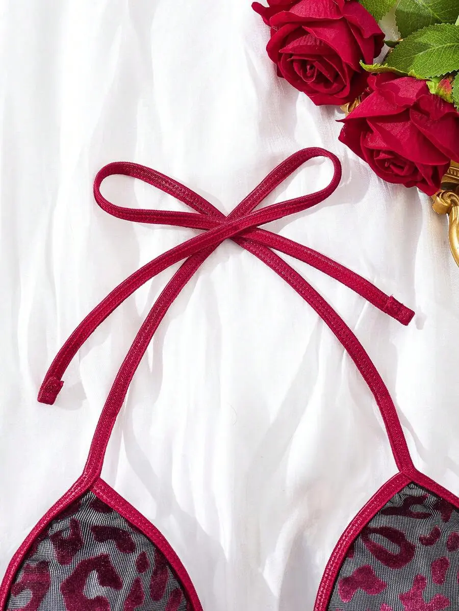 2 Piece Sets Woman Leopard Print Sexy Lingerie Set, Red Cheetah Print Tie  Back Bra, Heart Shaped Metallic Patchwork Sheer Burnout Fabrics Summer S.e.x.y  Lingerie Set - TikTok Shop