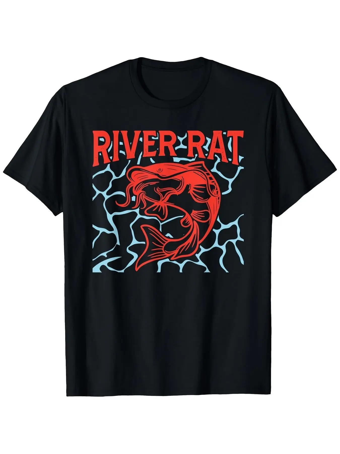 Menswear Cotton T-Shirt - Vintage River Rat Catfish Fishing Graphic, Breathable Short-Sleeve Top, Casual Mens Layer Shirt