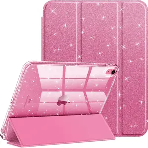 iPad Case for 10.9 Inch 10th 11th Gen Tablet Cute iPad Decor Crystal Clear Protection Casing with Shiny Sparkle Glitter Smooth Finish Pencil Holder Auto Wake Sleep Cover