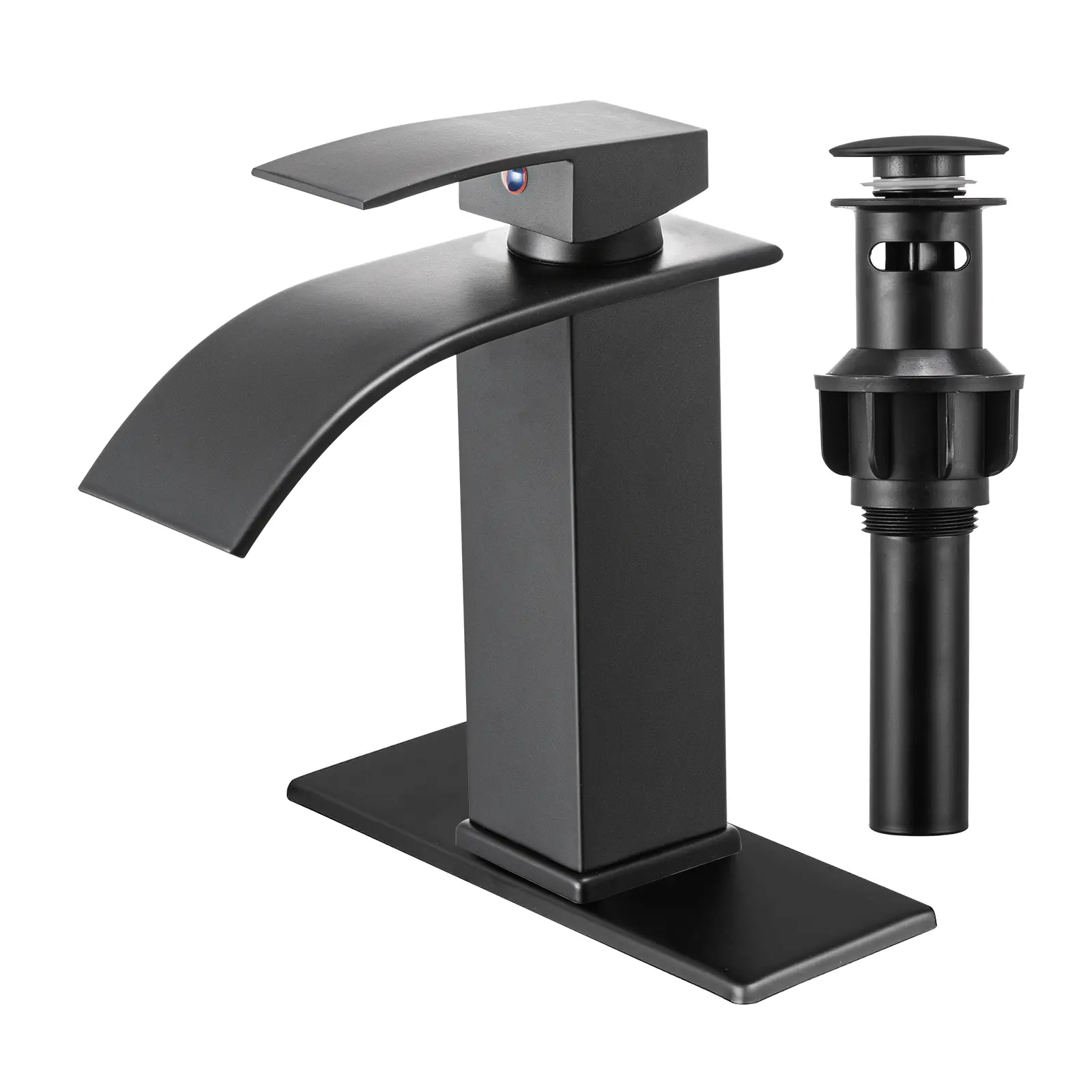 NGNP Bathroom Faucet, Waterfall Bathroom Faucet, Modern Single Handle, Suitable for 1 or 3 Holes, Shower Faucet, Basin Faucet with Base, Pop-up Drain and Supply Hoses
