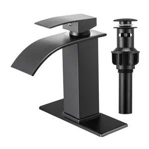 NGNP Bathroom Faucet, Waterfall Bathroom Faucet, Modern Single Handle, Suitable for 1 or 3 Holes, Shower Faucet, Basin Faucet with Base, Pop-up Drain and Supply Hoses