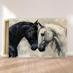 1 Piece Wooden Frame Cool White and White Horse Canvas Painting, High-Quality Wall Art Print Canvas, Direct Hanging Wall Art, Home Decoration Gift, Suitable for Living Room, Bathroom, Bedroom, Kitchen - Edged Canvas