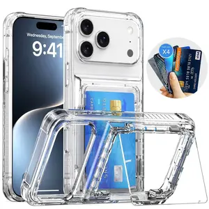 Card Holder Phone Case Protector For iPhone 17 Air 16 15 14 13 12 11 Pro Max 15 Plus Transparent Stand Cover Cases, Casing