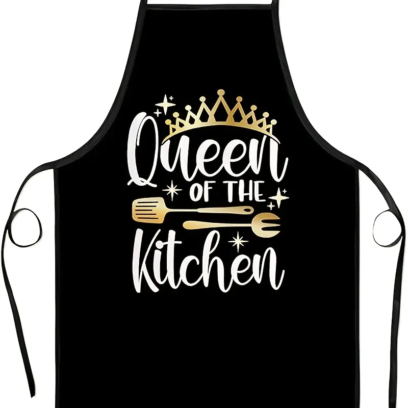Queen of the Kitchen Apron, 100% Polyester Adjustable Tie Letter Print Design, Funny Novelty Apron, Funny Aprons, Fashionable Home Kitchen Attire for Cooking & Baking