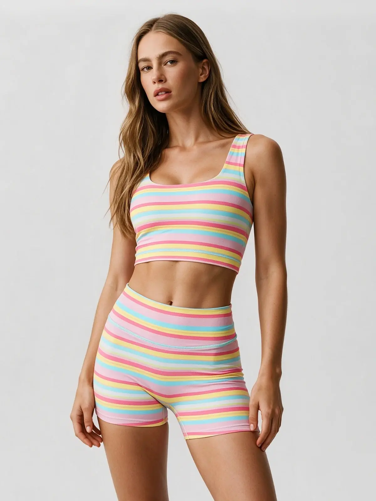 Women's Rainbow 2-Piece Sports Tank Top & Shorts Set, for Sports & Outdoor Activities