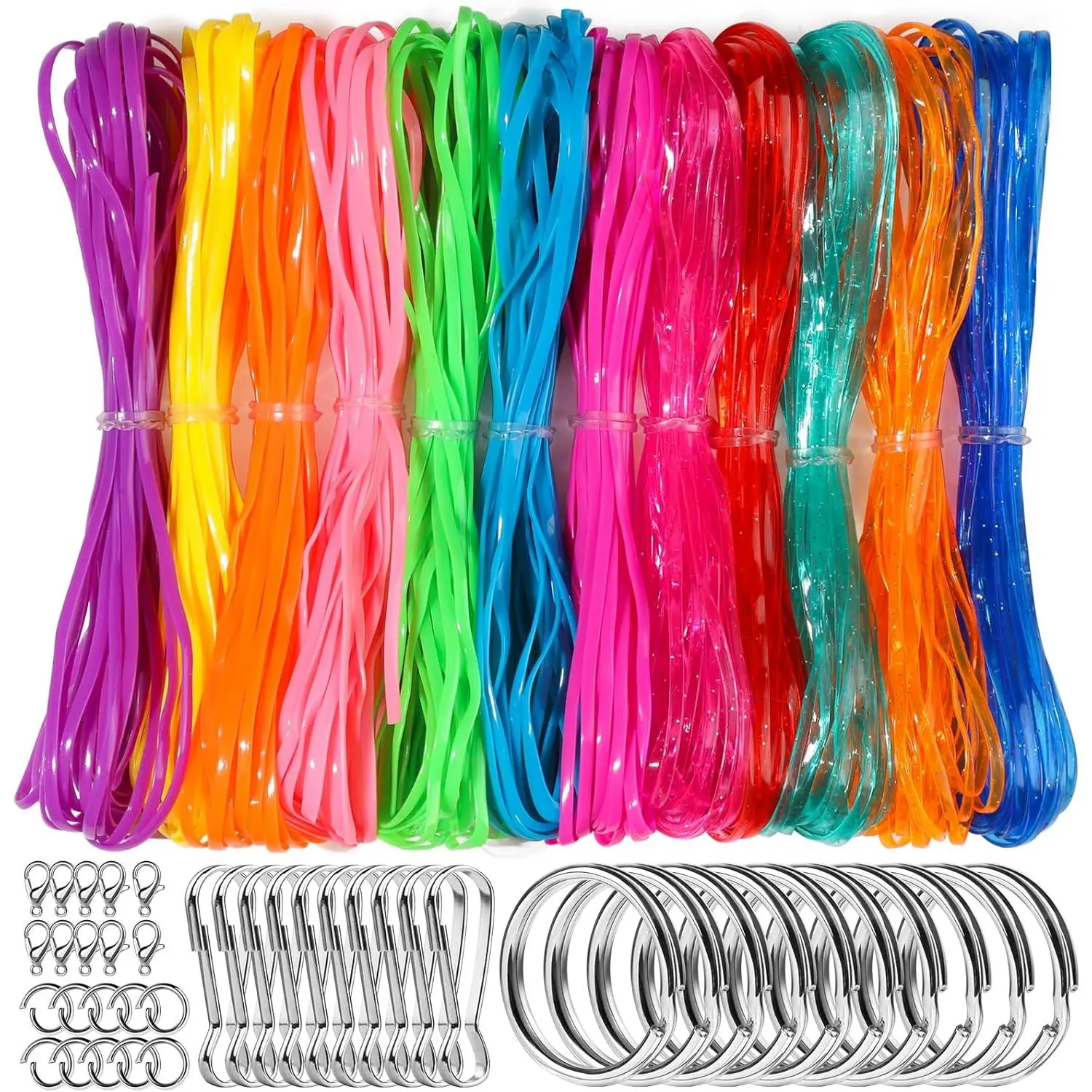 Lanyard String Kit, 12 Colors Plastic String Lacing Cord, Bright and Glitter Color, Lanyard String for Crafts, Bracelets and  Making String Weaving Kit for Craft DIY