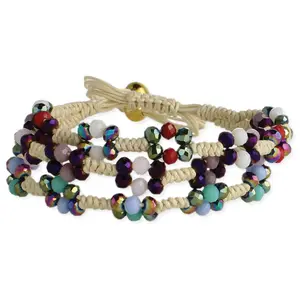 Zad Jewelry Earthy Elegance: Adjustable Macrame Slider Bracelet with Faceted Beads Boho Stackable Multi Layer Bracelet