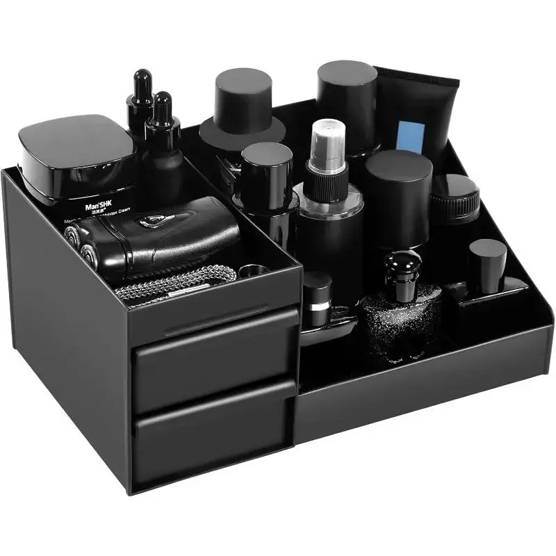 【DealsForYouDays】Men's Universal Plastic Square Cologne & Makeup Organizer, Minimalist Multi-Tier Dustproof Durable Storage Box for Bathroom Countertops, Vanity Organization