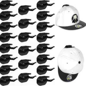 HatStow 24 Pcs Metal Baseball Cap Organizer Hooks - Wall-Mounted, Dual-Installation Hangable Hanger with Self-Adhesive & Nail, Closet Door Storage, Minimalist Marble Decor