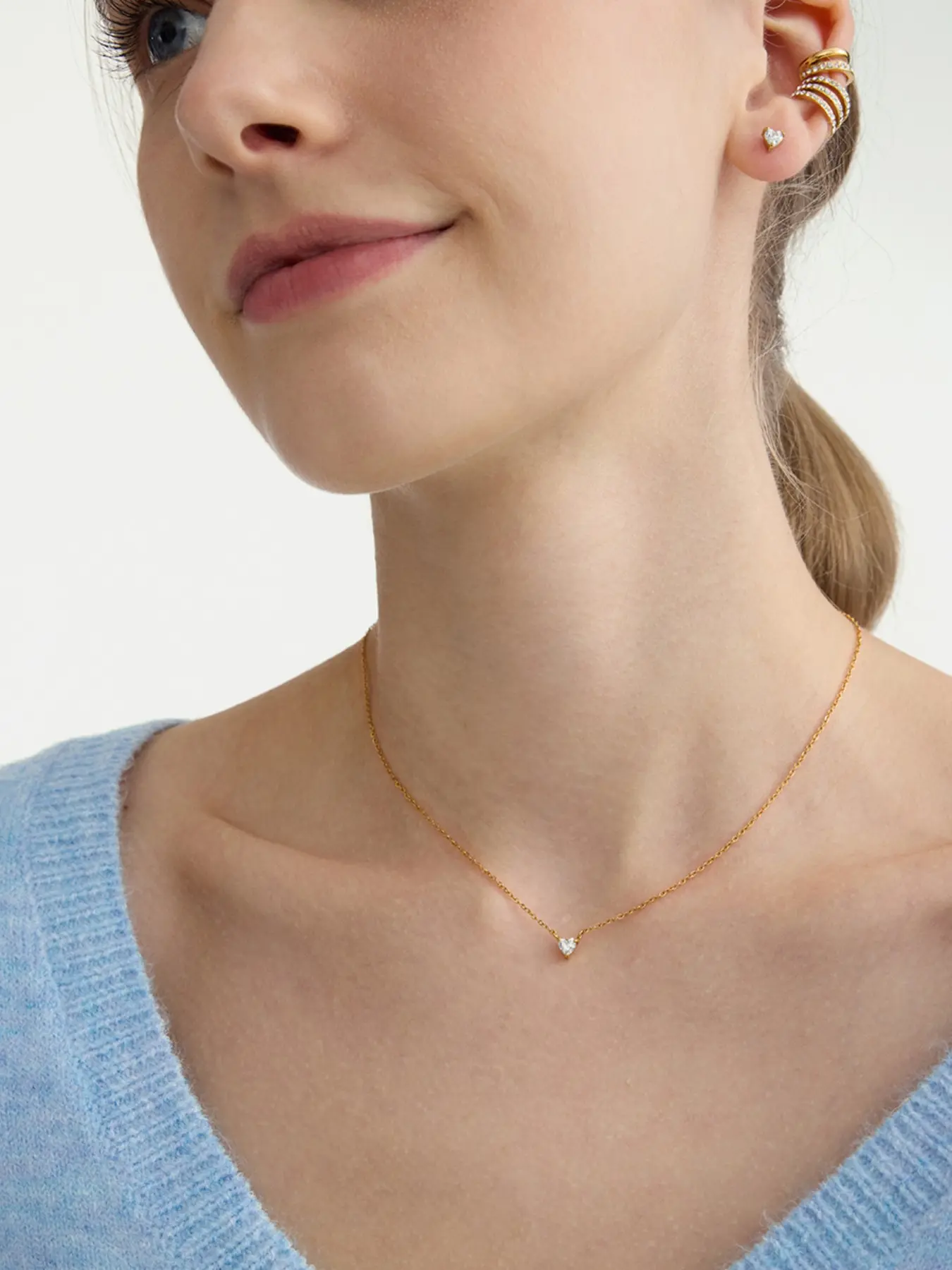 Women's Jewelry Set Zircon Heart Pendant Necklace with Earrings, Stainless Steel 18k Gold Plated Waterproof Hypoallergenic Classic Gift Set