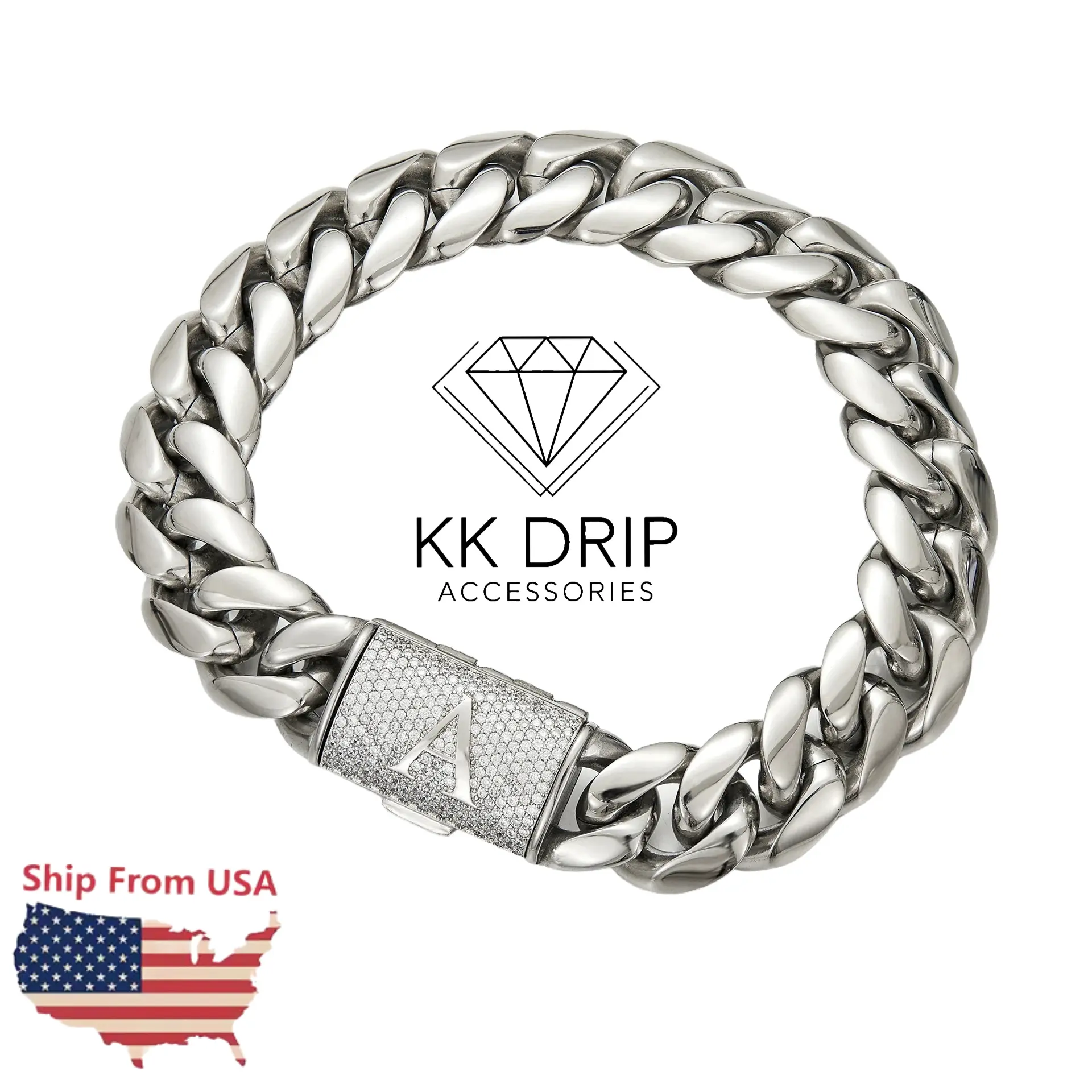 Men's 14mm Bold Stainless Steel Chunky Curb Link Bracelet - Diamond-Cut Letters, Adjustable 7.5-9in (7.5in Included), Silver Stacking Unisex Jewelry, Streetwear/Party Gift, Men's Accessories, Bracelets, Party Wear