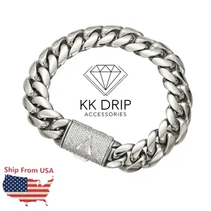 Chunky Silver Cuban Link Bracelet with Diamond-Cut Letters | 14mm Stainless Steel Men's Punk Rap Jewelry, Hip Hop Gift for Daily Stacking & Parties 7.5/8.5in Adjustable