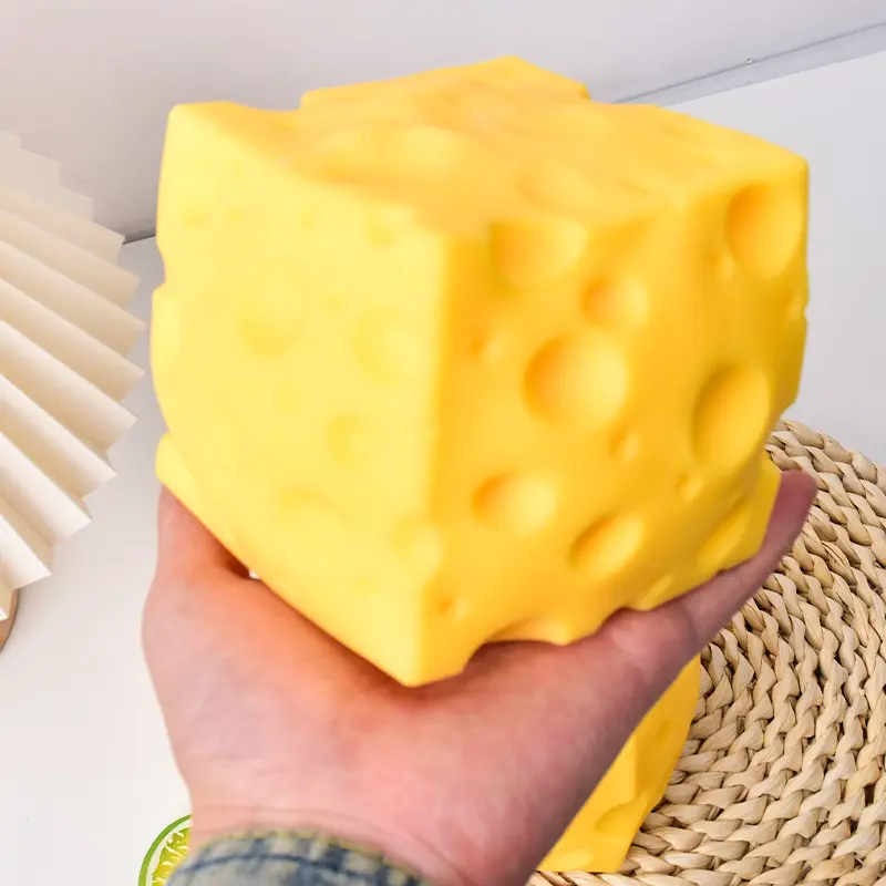 Yellow Cheese Squishy Cube - Slow Rising Stress Ball, Sensory Friendly Collectibles Fidget Toy for Neurodivergent Kids, Soft Squeeze Mental Health Awareness Anxiety Relief Toy