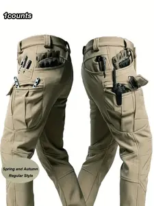 Men's Tactical Work Pants, Multi-Pocket Casual Pants, Comfortable Outdoor Pants, Soft Fabric, Plain Design, Suitable for Leisure and Travel, Casual Streetwear Trousers, Casual Fitted Bottoms, Casual Chic Bottoms