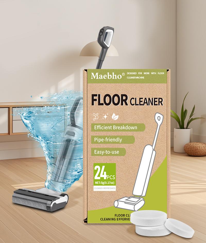 Maebho Floor Cleaner Effervescent Tablets 24 Pcs Solid Formula Efficient Breakdown Pipe Friendly Easy To Use For Floor Cleaning Machines
