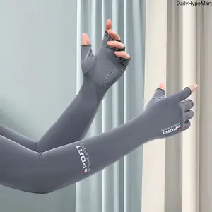 Arm Compression Sleeves - 55cm Ice Silk Sports Sleeves, Anti-UV, Advanced Cooling Tech, Moisture-Wicking, Anti-Slip, Breathable for Cycling, Running (Blue/Gray/Black)
