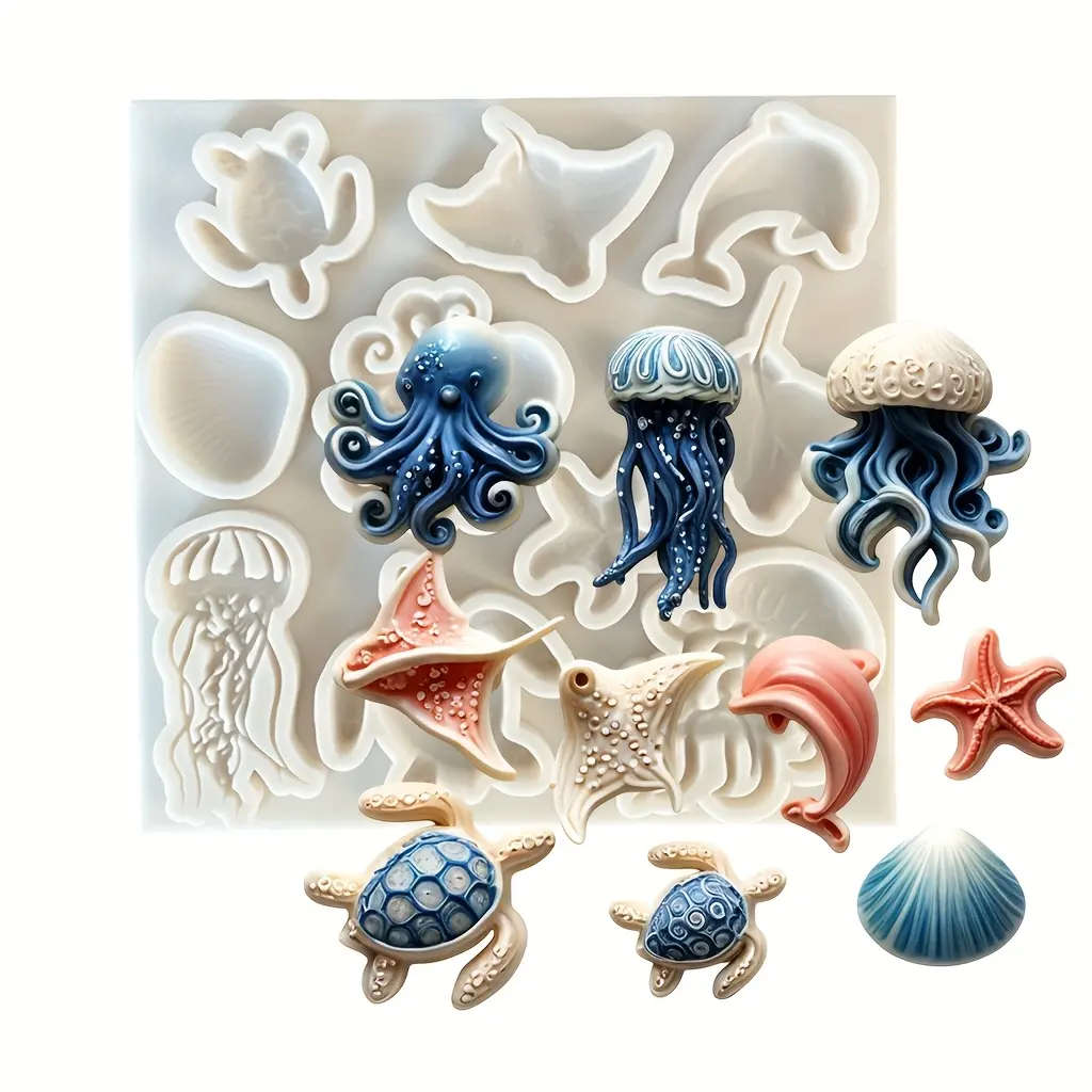 Sea Creature Silicone Molds - Reusable Kitchen Baking Tools for Chocolate, Cake Decor, DIY Craft Projects Including Epoxy Resin Casting, Clay Gift Making, Sea Creature Molds, Reusable Mold