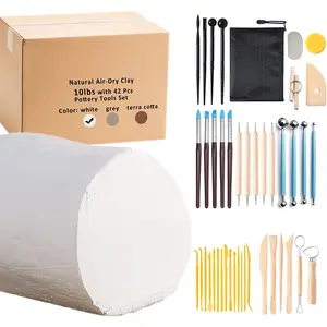 Air Dry Clay 10 LBs with 42 count set Pottery Clay Tools Set for Hand Modeling and Throwing,  (White & Kit)